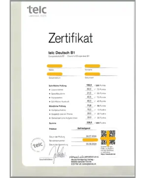 Öğrenci telc B1 sertifikası